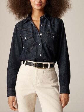 J.Crew Classic Fit Jules Western Denim Snap-Up Shirt 100% Cotton 22 25727